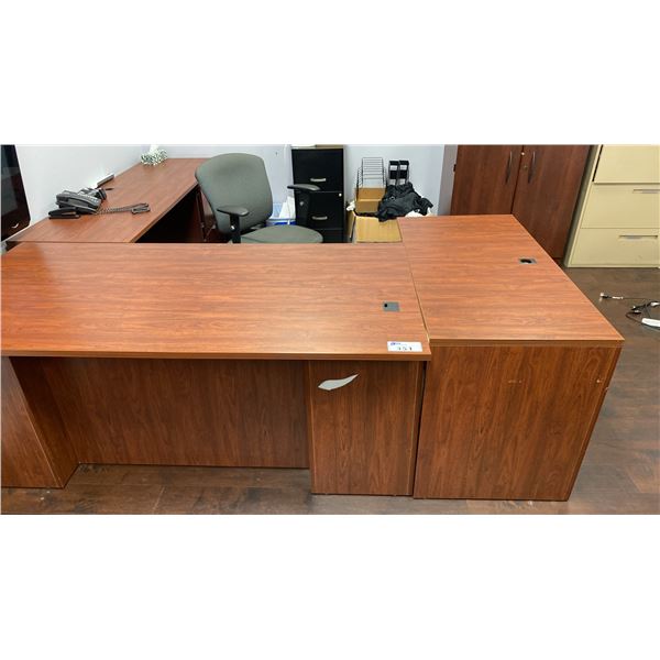 ASSORTED OFFICE FURNITURE - EXECUTIVE DESK, FILING CABINETS, WHITEBOARD WITH CABINET AND