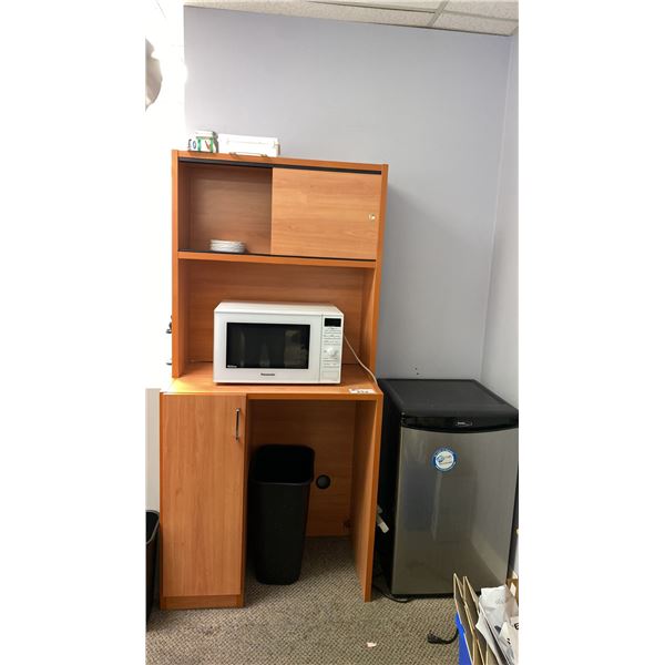 KITCHEN STATION -COUNTER CABINET UNIT,  PANASONIC MICROWAVE AND DANBY COMPACT FRIDGE