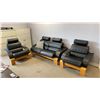 Image 1 : 3PCS. BLACK LEATHER SOFA AND CHAIRS SET