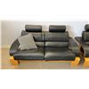 Image 2 : 3PCS. BLACK LEATHER SOFA AND CHAIRS SET