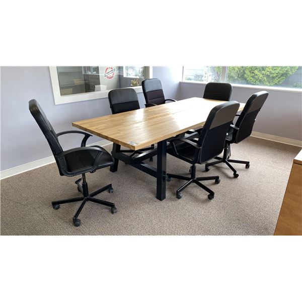 BOARDROOM TABLE AND 6 OFFICE CHAIRS - 94 1/2" X 39 1/4" X 29 1/2" HIGH