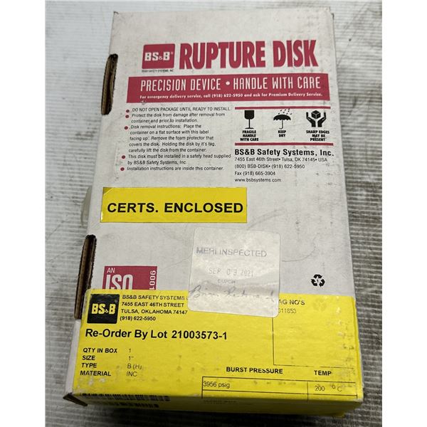 BS&B Safety #21003573-1 Rupture Disc Burst Pressure 3956 PSI(G) @ 200 Degrees C