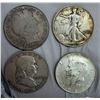 Image 1 : FOUR DESIGNS OF THE US HALF DOLLAR: BARBER SILVER HALF DOLLAR - 1908O; WALKING LIBERTY SILVER HALF D