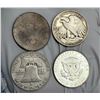 Image 2 : FOUR DESIGNS OF THE US HALF DOLLAR: BARBER SILVER HALF DOLLAR - 1908O; WALKING LIBERTY SILVER HALF D