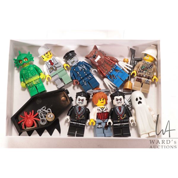 Lego nine monster themed mini figures including Swamp Creature, Major Quinton Steel, Werewolf, Glow 