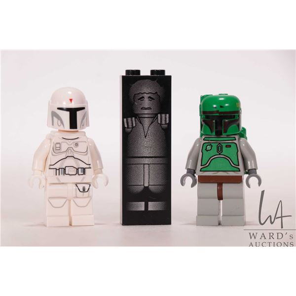 Lego "Star Wars" mini figures including White Boba Fett (missing helmet add-on) and a Boba Fett and 