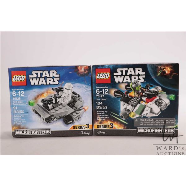 Two Lego "Star Wars" series 3 Microfighters including 75126 and 75127, both new in factory sealed bo
