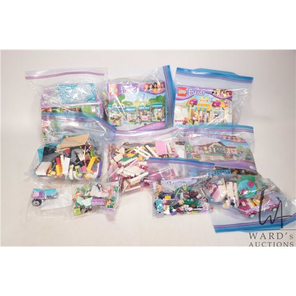 Lego "Friends" selection of pre-built kits including no. 3188, no. 3189, 41006, 41038, 41010, 41047 