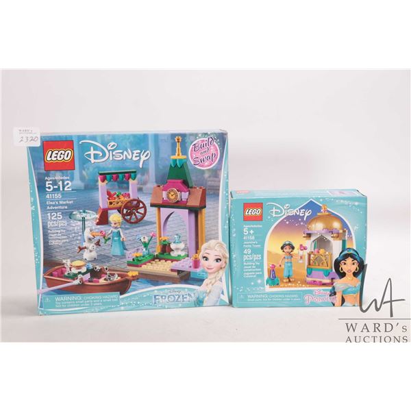 Two Lego "Disney Princess" building kits including no. 41155 Elsa's Market Adventure and no.41158 Ja