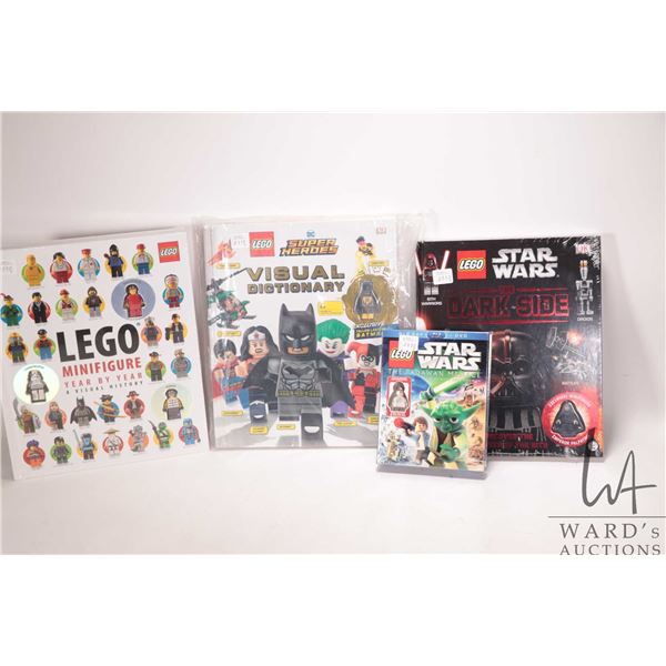 Three Factory sealed Lego books including Lego Minifigures Year by Year including three Minifigures,