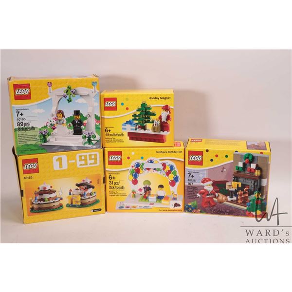 Five Lego new in factory sealed boxed kits including no. 40165 Wedding Cake Topper, no. 40125 Santa 