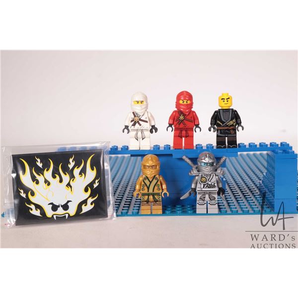 Lego "Ninjago" Minifigures including Cole Legacy, Kai, Zane, Zane Titanium, Lloyd Golden Ninja and M