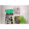 Image 1 : Three plastic cases containing an assortment of Minifigure pieces plus a sealed bag of small kits