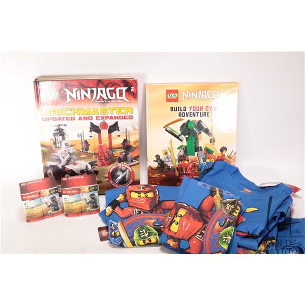 Selection of Lego Ninjago collectibles including Brickmaster Updated and Expanded book with Lego bri