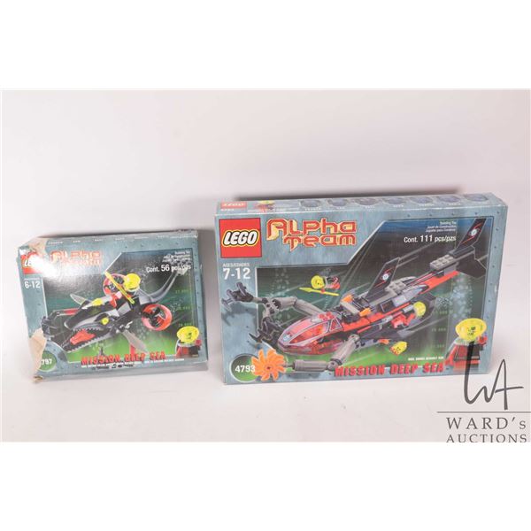 Two boxes of pre-built Lego Alpha Team including no. 4797 Mission Deep Sea and no. 4793 Mission Deep