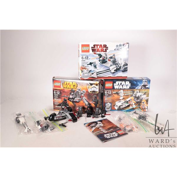 Three Lego "Star Wars" pre-built kits including no. 7913 Clone Trooper Battle Pack, with box, Minifi