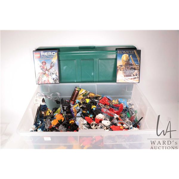 Large selection of Lego Bionicles building kits and loose bricks, some manuals, DVDs, etc.