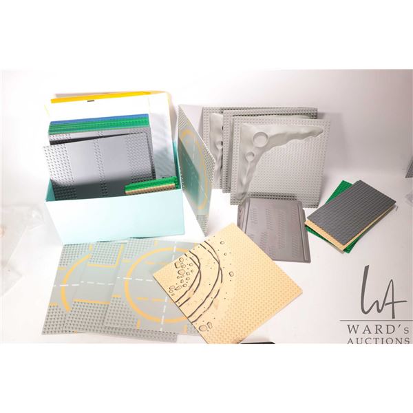 Thirty two Lego baseplates, assorted colours and lay-outs and six 10" X 5" and eight 5" X 5" bases p