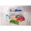 Image 1 : Plastic tote of assorted Lego building bricks and accessories