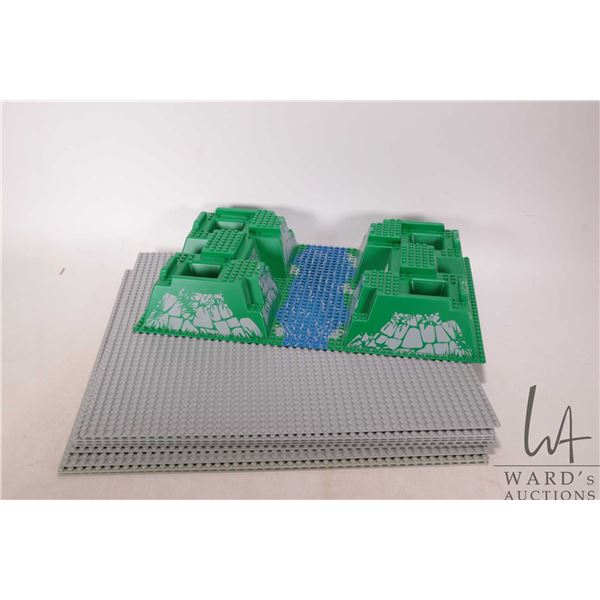 Eight 15" X 15" Lego bases and one 15" X 10" multi-level base