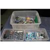 Image 1 : Plastic tub containing a selection of assorted Lego building bricks and accessories