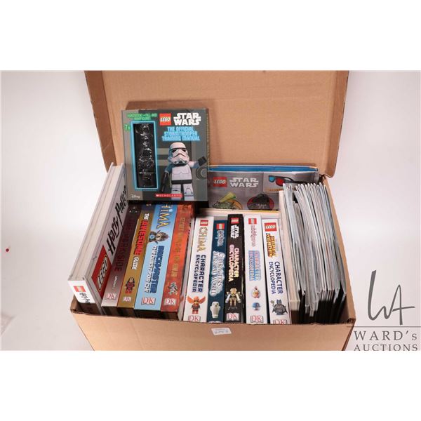Box containing thirteen hardcover and eighteen soft cover Lego books, no Minifigure including "Star 