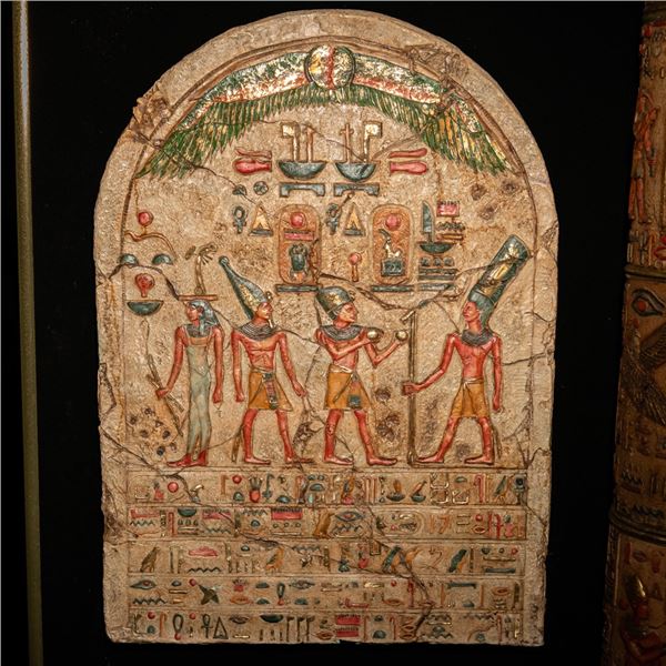 Egyptian Revival Polychrome Resin Stele