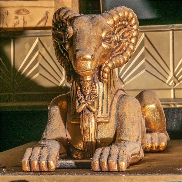 Sphinx-like Ram Carved Statue Left