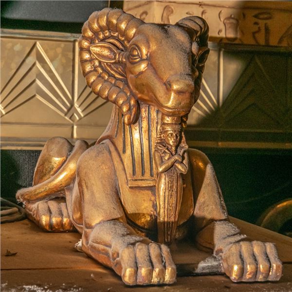 Sphinx-like Ram Carved Statue Right