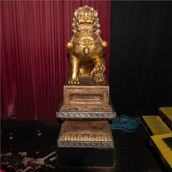 Large Gilt Painted Chinese Guardian Lion-Left