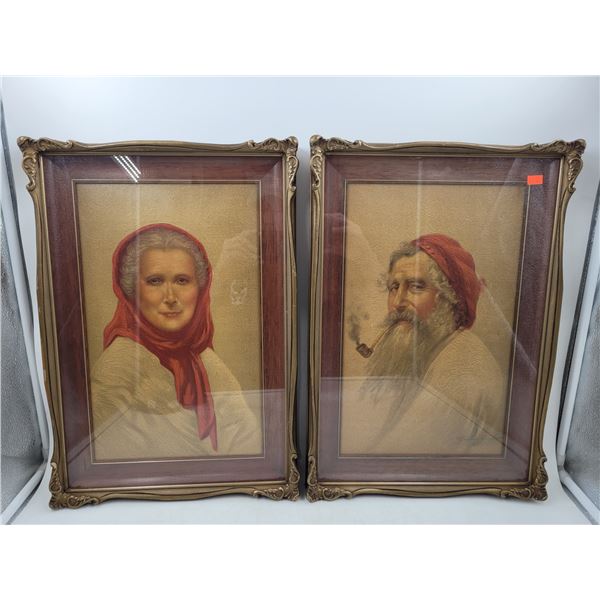 VTG Framed Old Woman of Capri & The Old Man of Capri By Sydney Bell