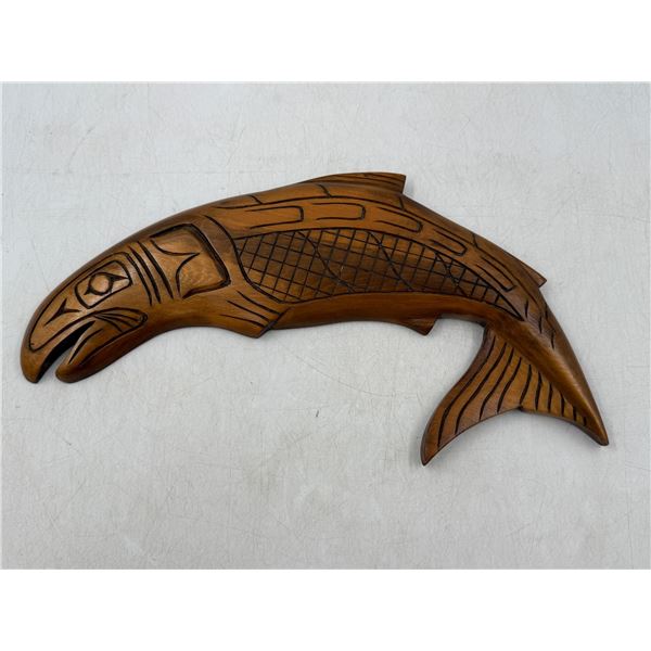 Carved Wooden Salmon Art Piece by Ray Thompson 1991