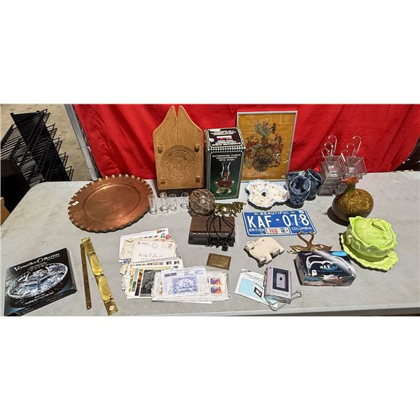 Variety Lot w/ VTG Holland Mold Green Cabbage Dish, Compact Cassette Recorder, Crystal Relish Dish &