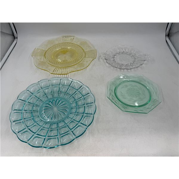 Lot of Depression Glass w/ Etched Yellow Plate, Uranium Glass Plate, & More