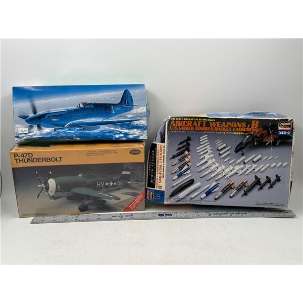 Model Lot w/ Unbuilt Spitfire Blue Invader, Sealed P-47D Thunderbolt & Unbuilt US Guided Bombs & Lau