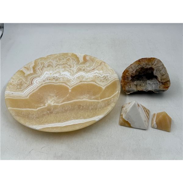 Stone Plate, Stone Pyramids, & Geode Chunk