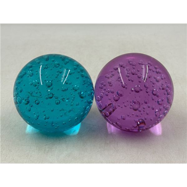 Pair of Bubble Art Glass Paperweights