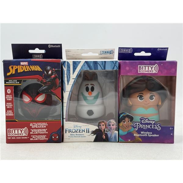 3 Bitty Boomer Bluetooth Speakers (Frozen Olaf, Aladdin Jasmine, & Marvel Spider-Man)