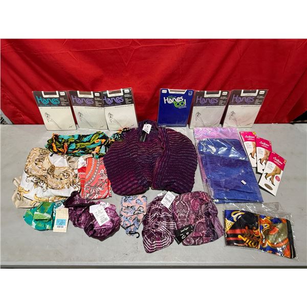 Miscellaneous Lot w/ Hanes Pantyhose, Scarfs, Hankerchiefs & More