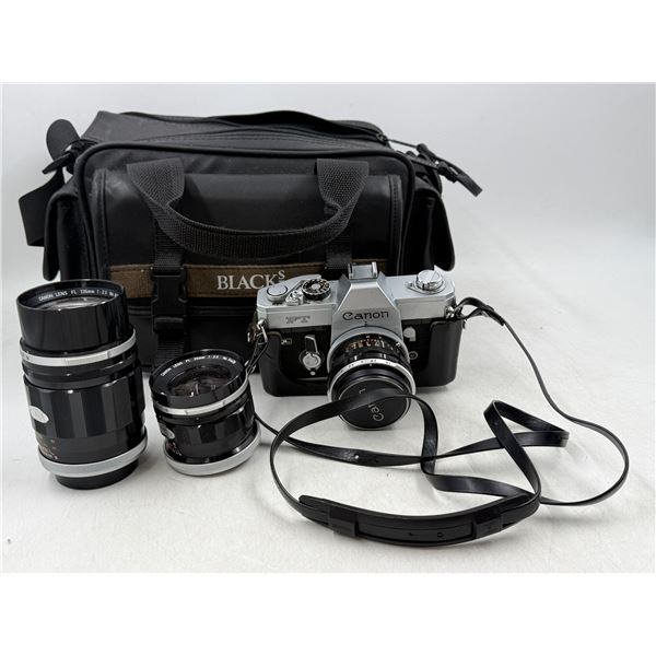 Canon FT QL 35mm Film Camera w/ Lenses No. 54409 & 83979 & Carrying Case
