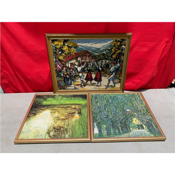 Art Lot w/ The Marsh & Avenue of Schloss Kammer Park by Gustav Klimt & European Folk Dancing Needlep