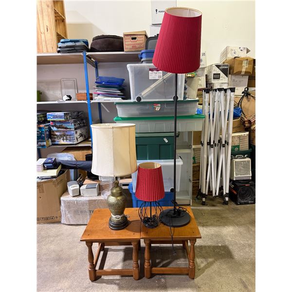 Lamp Lot w/ Brass Lamp, Black Wire Lamp, & Black Floor Lamp