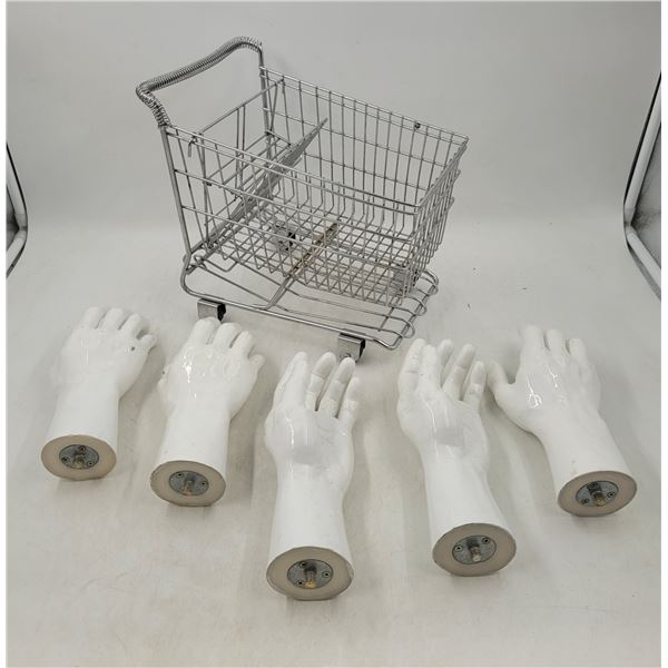 5 Mannequin Hands and Small Shopping Cart
