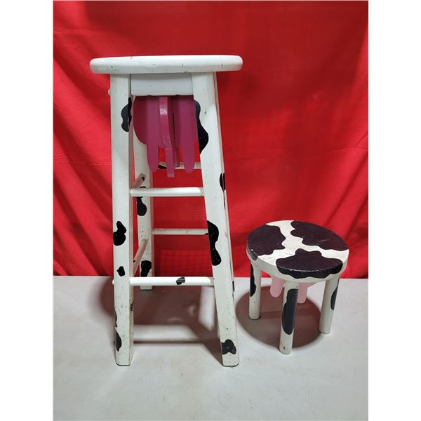 2 Cow Print Stools with utters