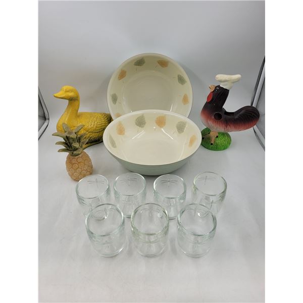 Dishware Lot w/ Dragonfly Cups, Energy Leaf By Denby England Bowls & Decor Items