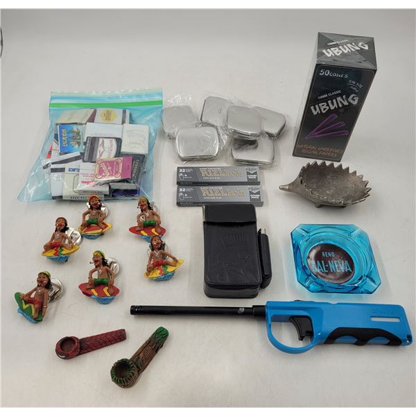 Smoking Lot w/ Ubung Cone Rolling Papers, Leather Pack & Lighter Holder, Pipes, Rasta Magnets & More
