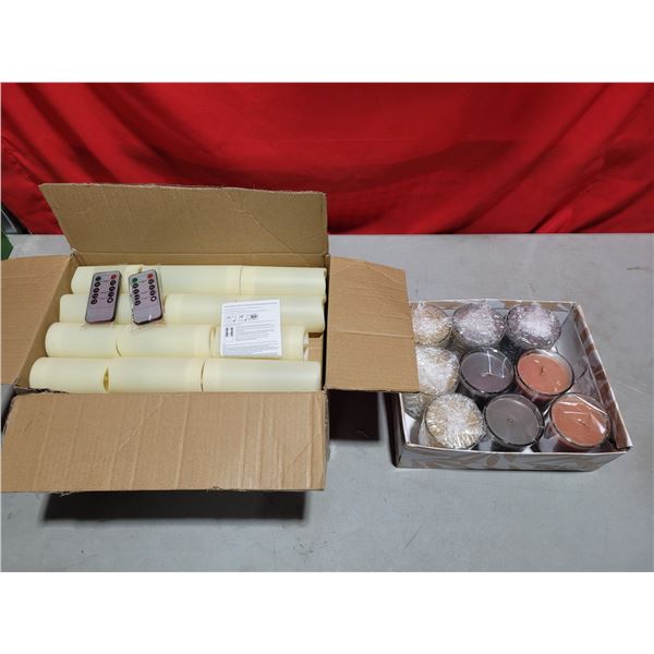 Box of Led Flameless Candles w/ Remote & Various Candles