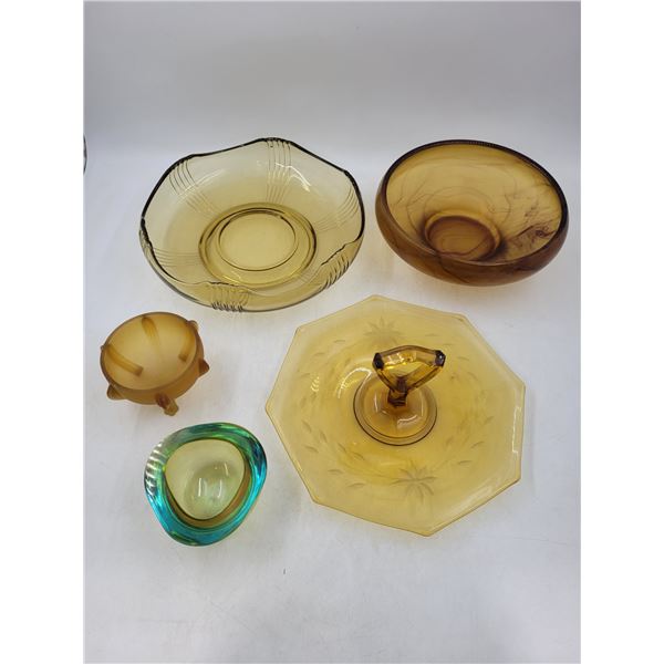 Lot of Amber Depression Glass w/ Serving Plate & Bowls