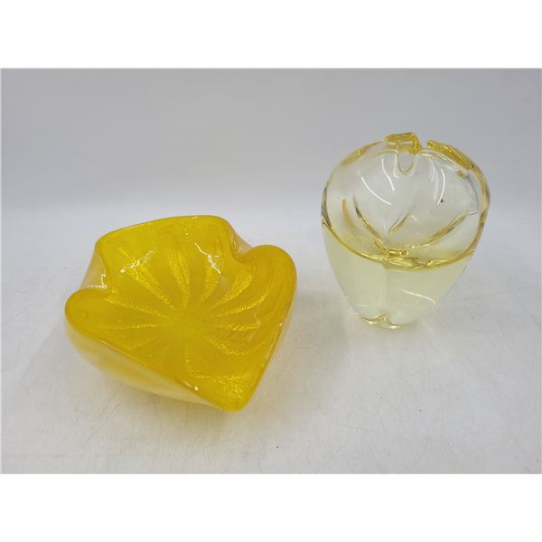Yellow Folded Ashtray & Yellow Depression Art Glass