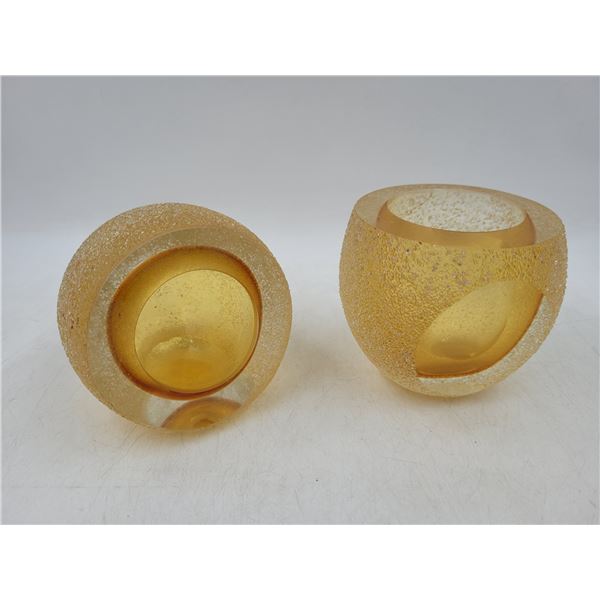 Pair of Fifth Avenue Amber Glass Tealight Holders